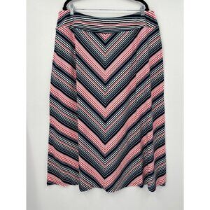 Talbots Chevron Striped Stretch Cotton Blend Maxi Casual Skirt Navy Red 2X
